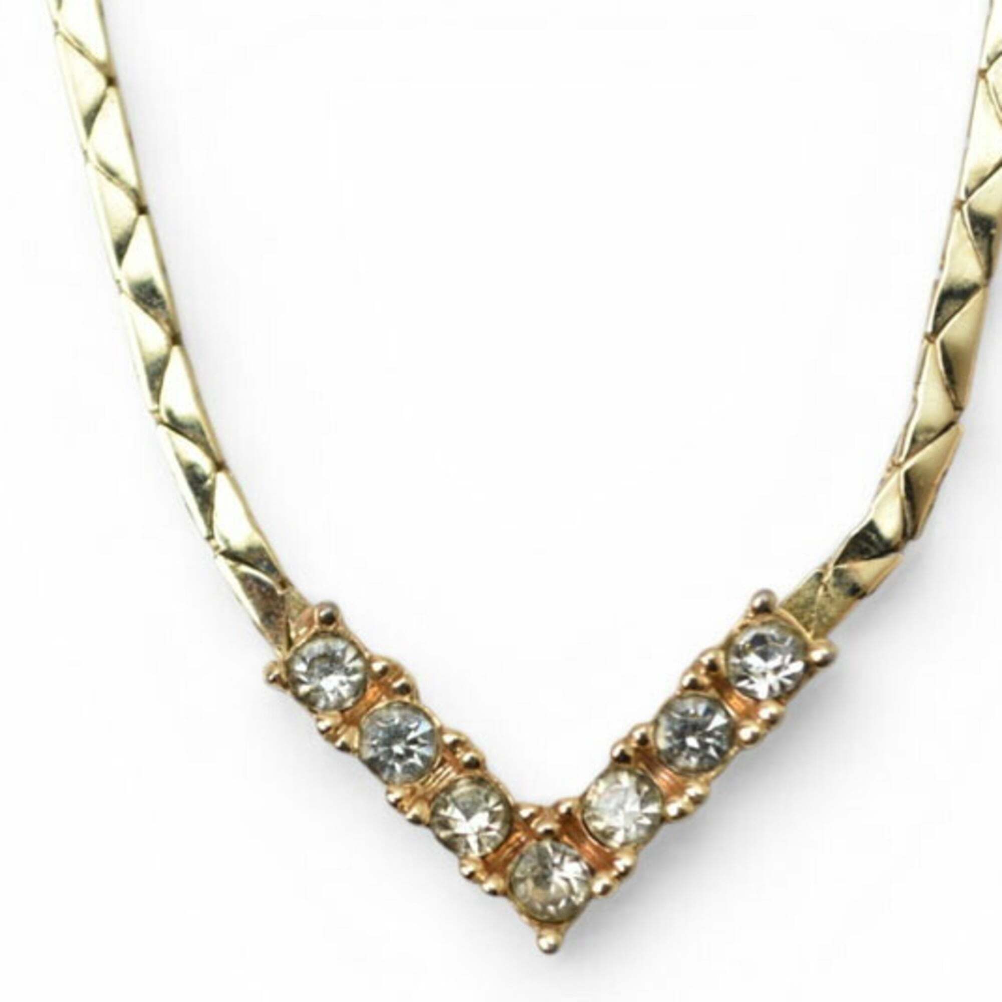 Christian Dior Necklace Pendant V-Shaped Rhinestone Gold 269$